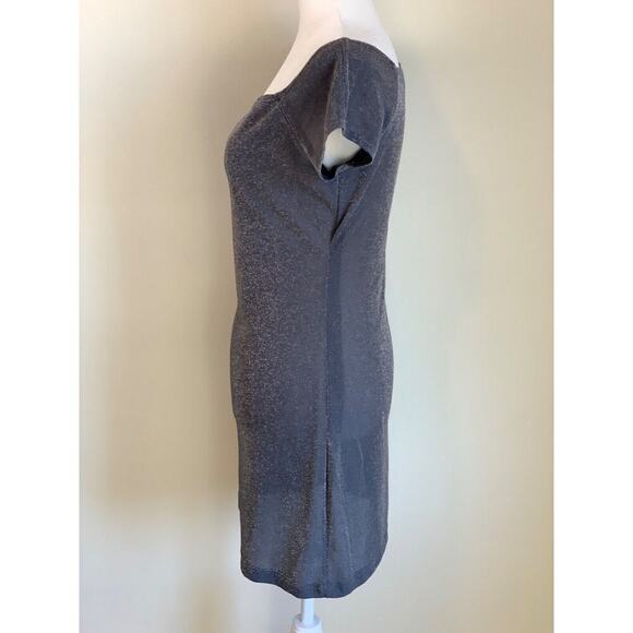 Vintage Y2K Metallic Square Neck Dress Short Sleeve Size Small Gray Grunge 90s - Picture 3 of 10